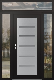 Diamond C7 60" x 96" black/white frosted Glass Panel stainless steel RHI with 2 Sidelites and Transom clear Glass