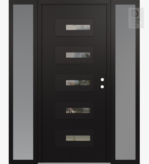 Modern Steel Front Door Diamond D6 60" x 80" black/black clear Glass Panel black LHI with 2 Sidelites frosted Glass