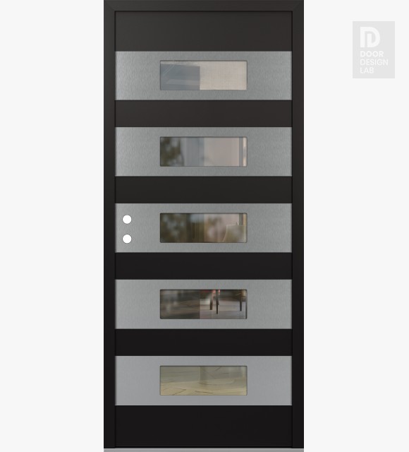 Modern Steel Front Door Diamond D5 36" x 80" black/black clear Glass Panel stainless steel RHI