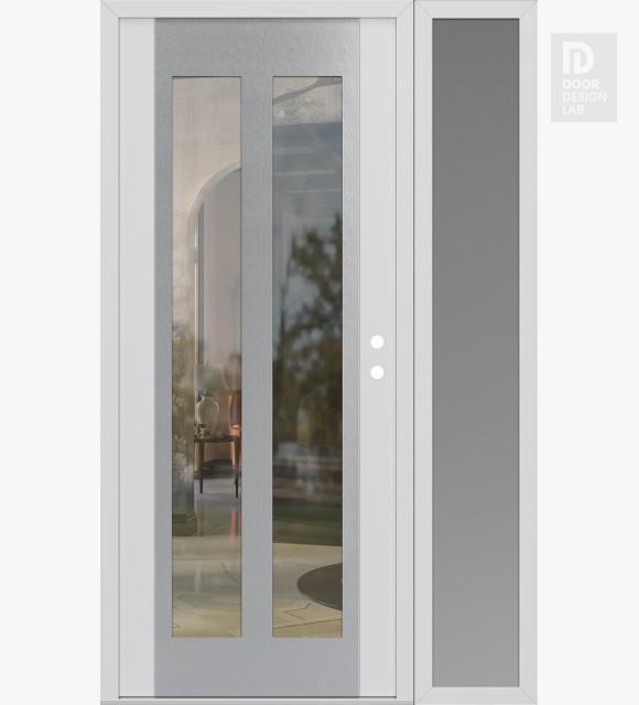 Modern Steel Front Door Diamond C14 48" x 80" white/white clear Glass Panel stainless steel LHI with Sidelite frosted Glass