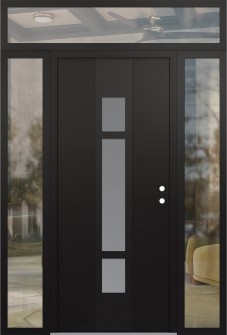 DIAMOND A9 64" X 96" BLACK/WHITE FROSTED GLASS PANEL BLACK LHI WITH 2 SIDELITES AND TRANSOM CLEAR GLASS