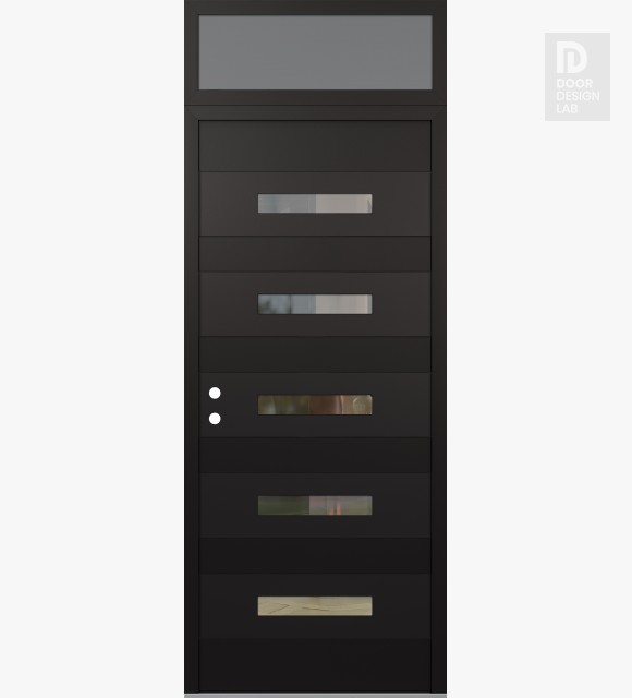 Modern Steel Front Door Diamond D9 36" x 96" black/black clear Glass Panel black RHI with Transom frosted Glass
