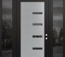 Modern Steel Front Door Diamond C8 68" x 96" black/black mirrored Glass Panel stainless steel LHI with 2 Sidelites and Transom mirrored Glass