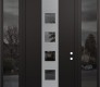 Modern Steel Front Door DIAMOND A13 60" X 96" BLACK/BLACK MIRRORED GLASS PANEL STAINLESS STEEL LHI WITH 2 SIDELITES AND TRANSOM MIRRORED GLASS