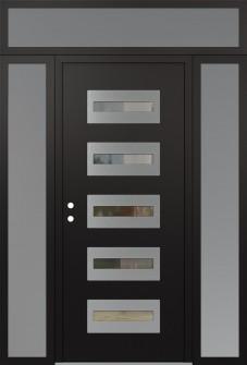 Diamond D4 68" x 96" black/black clear Glass Panel stainless steel RHI with 2 Sidelites and Transom frosted Glass