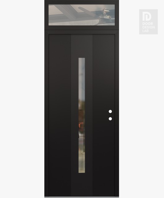 Modern Steel Front Door DIAMOND A2 36" X 96" BLACK/BLACK CLEAR GLASS PANEL BLACK LHI WITH TRANSOM CLEAR GLASS