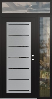 Diamond C11 48" x 96" black/black mirrored Glass Panel stainless steel LHI with Sidelite and Transom clear Glass