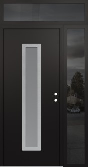 DIAMOND A11 48" X 96" BLACK/WHITE FROSTED GLASS PANEL STAINLESS STEEL LHI WITH SIDELITE AND TRANSOM MIRRORED GLASS