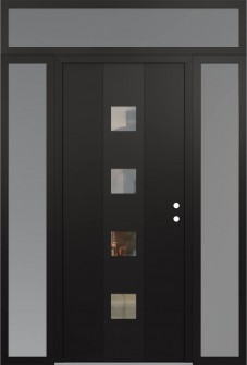 DIAMOND A12 64" X 96" BLACK/BLACK CLEAR GLASS PANEL BLACK LHI WITH 2 SIDELITES AND TRANSOM FROSTED GLASS