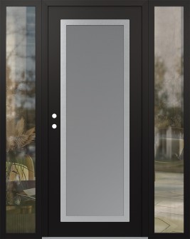 Diamond C1 68" x 80" black/white frosted Glass Panel stainless steel RHI with 2 Sidelites clear Glass