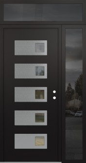Diamond D2 52" x 96" black/black clear Glass Panel stainless steel LHI with Sidelite and Transom mirrored Glass