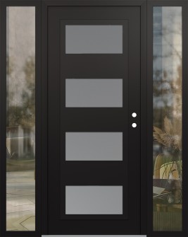 Diamond C2 64" x 80" black/white frosted Glass Panel black LHI with 2 Sidelites clear Glass