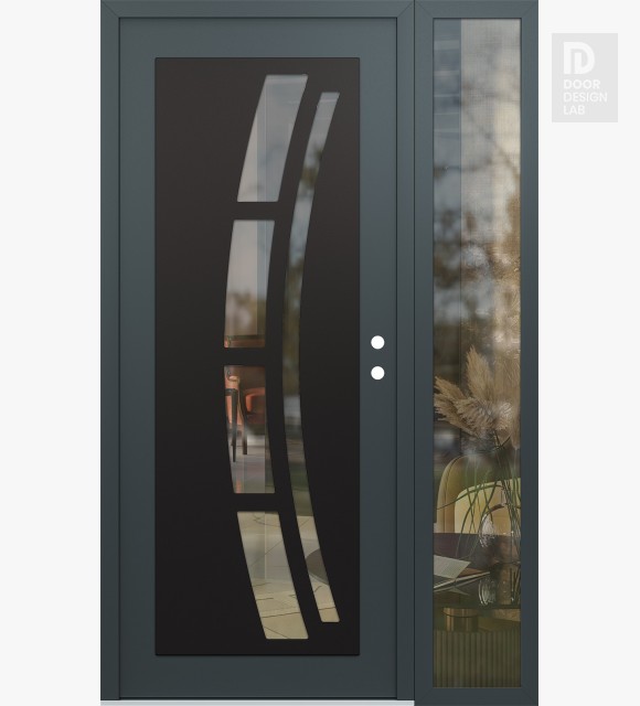 Modern Steel Front Door Diamond C12 52" x 80" anthracite/anthracite clear Glass Panel black LHI with Sidelite clear Glass