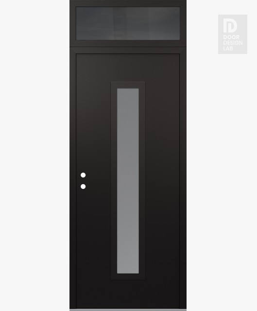 Modern Steel Front Door DIAMOND A11 36" X 96" BLACK/WHITE FROSTED GLASS PANEL BLACK RHI WITH TRANSOM MIRRORED GLASS