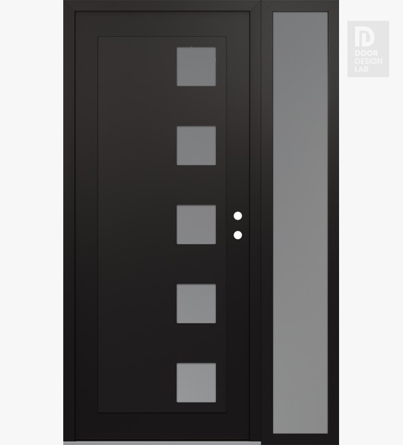 Modern Steel Front Door Diamond C5 48" x 80" black/white frosted Glass Panel black LHI with Sidelite frosted Glass