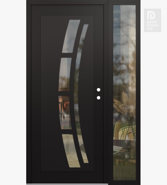 Modern Steel Front Door Diamond C12 48" x 80" black/black clear Glass Panel black LHI with Sidelite clear Glass