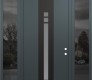 Modern Steel Front Door DIAMOND A4 64" X 96" ANTHRACITE/ANTHRACITE FROSTED GLASS PANEL BLACK LHI WITH 2 SIDELITES AND TRANSOM MIRRORED GLASS
