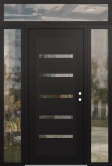 Diamond C7 64" x 96" black/black clear Glass Panel black LHI with 2 Sidelites and Transom clear Glass