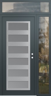Diamond C9 50" x 96" anthracite/anthracite frosted Glass Panel stainless steel LHI with Sidelite and Transom clear Glass