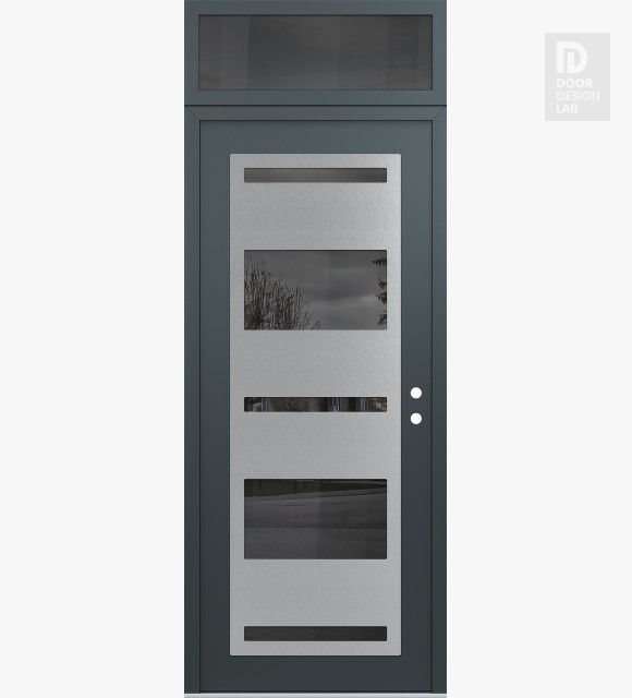 Modern Steel Front Door Diamond C10 36" x 96" anthracite/anthracite mirrored Glass Panel stainless steel LHI with Transom mirrored Glass