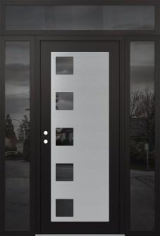 Diamond C5 60" x 96" black/black mirrored Glass Panel stainless steel RHI with 2 Sidelites and Transom mirrored Glass