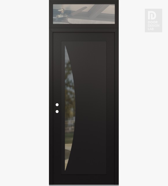 Modern Steel Front Door Diamond C13 36" x 96" black/black clear Glass Panel black RHI with Transom clear Glass