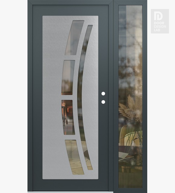 Modern Steel Front Door Diamond C12 52" x 80" anthracite/anthracite clear Glass Panel stainless steel LHI with Sidelite clear Glass