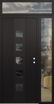 DIAMOND A13 48" X 96" BLACK/BLACK MIRRORED GLASS PANEL BLACK LHI WITH SIDELITE AND TRANSOM CLEAR GLASS