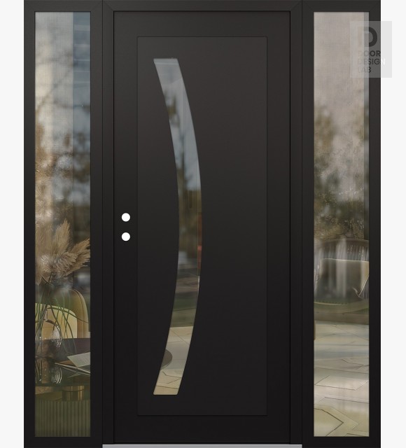 Modern Steel Front Door Diamond C4 68" x 80" black/black clear Glass Panel black RHI with 2 Sidelites clear Glass