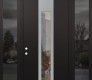 Modern Steel Front Door DIAMOND A1 68" X 96" BLACK/BLACK CLEAR GLASS PANEL STAINLESS STEEL RHI WITH 2 SIDELITES AND TRANSOM MIRRORED GLASS