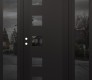 Modern Steel Front Door Diamond C5 64" x 80" black/black mirrored Glass Panel black RHI with 2 Sidelites mirrored Glass