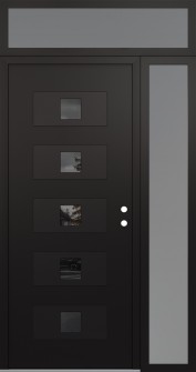 Diamond D8 48" x 96" black/black mirrored Glass Panel black LHI with Sidelite and Transom frosted Glass