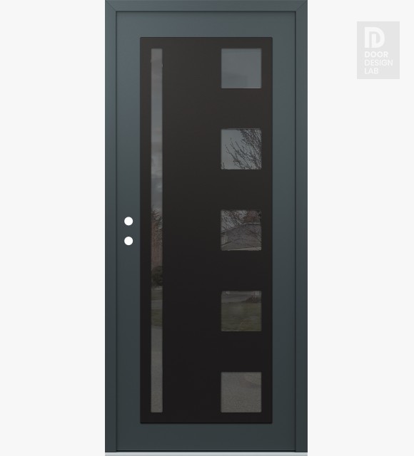 Modern Steel Front Door Diamond C3 36" x 80" anthracite/anthracite mirrored Glass Panel black RHI