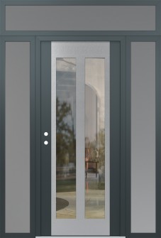 Diamond C14 64" x 96" anthracite/anthracite clear Glass Panel stainless steel RHI with 2 Sidelites and Transom frosted Glass