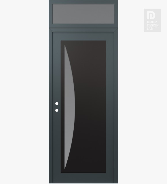 Modern Steel Front Door Diamond C13 36" x 96" anthracite/anthracite frosted Glass Panel black RHI with Transom frosted Glass