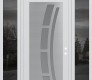 Modern Steel Front Door Diamond C12 64" x 96" white/white frosted Glass Panel stainless steel LHI with 2 Sidelites and Transom mirrored Glass