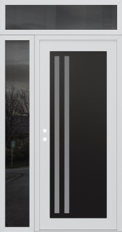 Diamond C6 48" x 96" white/white frosted Glass Panel black RHI with Sidelite and Transom mirrored Glass