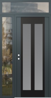 Diamond C14 52" x 96" anthracite/anthracite frosted Glass Panel black RHI with Sidelite and Transom clear Glass