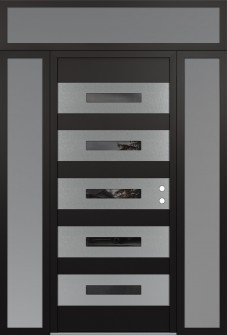 Diamond D9 64" x 96" black/black mirrored Glass Panel stainless steel LHI with 2 Sidelites and Transom frosted Glass