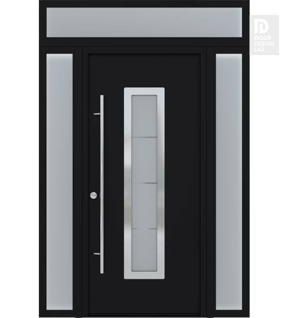 MODERN FRONT STEEL DOOR ARGOS BLACK/WHITE 61 1/16" X 95 11/16" RHI + SIDELITE LEFT/RIGHT + TRANSOM
