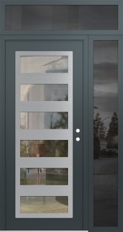 Diamond C9 52" x 96" anthracite/anthracite clear Glass Panel stainless steel LHI with Sidelite and Transom mirrored Glass