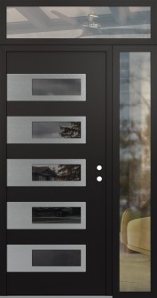 Diamond D3 52" x 96" black/black mirrored Glass Panel stainless steel LHI with Sidelite and Transom clear Glass