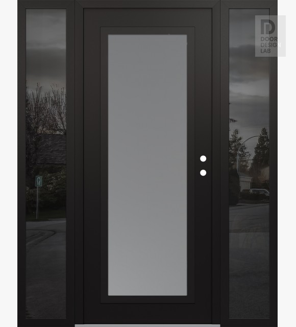 Modern Steel Front Door Diamond C1 64" x 80" black/white frosted Glass Panel black LHI with 2 Sidelites mirrored Glass