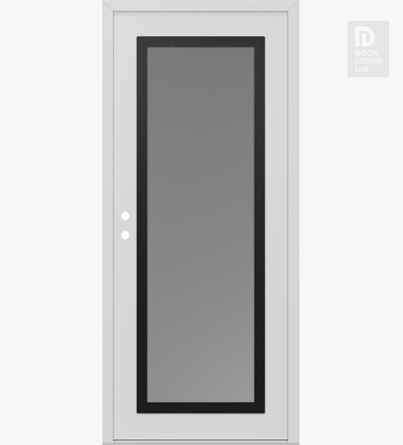 Modern Steel Front Door Diamond C1 36" x 80" white/white frosted Glass Panel black RHI