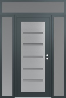 Diamond C7 60" x 96" anthracite/anthracite frosted Glass Panel stainless steel LHI with 2 Sidelites and Transom frosted Glass