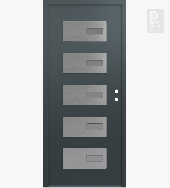 Modern Steel Front Door Diamond D7 36" x 80" anthracite/anthracite frosted Glass Panel stainless steel LHI