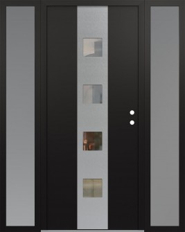 DIAMOND A12 64" X 80" BLACK/BLACK CLEAR GLASS PANEL STAINLESS STEEL LHI WITH 2 SIDELITES FROSTED GLASS