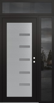 Diamond C8 50" x 96" black/white frosted Glass Panel stainless steel LHI with Sidelite and Transom mirrored Glass