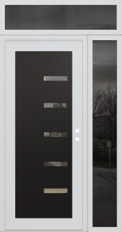 Diamond C8 50" x 96" white/white clear Glass Panel black LHI with Sidelite and Transom mirrored Glass