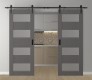 DOUBLE BARN DOOR AVON 07-08 VETRO GRAY MATTE 60" X 80" X 1 3/4" BLACK HARDWARE